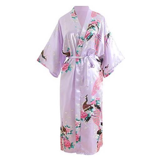 YAOMEI donna pigiama sleepwear vestaglia, di seta raso di seta robe accappatoio da notte (larghezza busto: 126 cm, viola-bride)