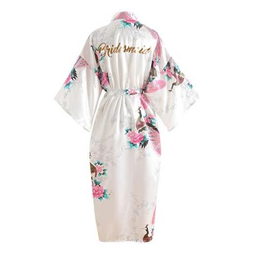 YAOMEI donna pigiama sleepwear vestaglia, di seta raso di seta robe accappatoio da notte (larghezza busto: 126 cm, bianca-bridesmaid)