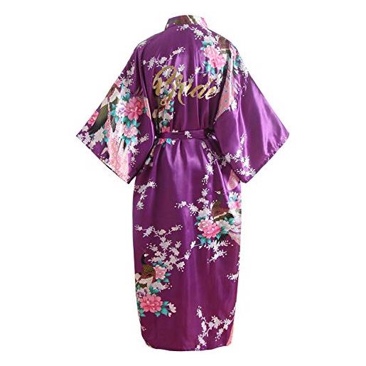 YAOMEI donna pigiama sleepwear vestaglia, di seta raso di seta robe accappatoio da notte (larghezza busto: 126 cm, bianca-bride)