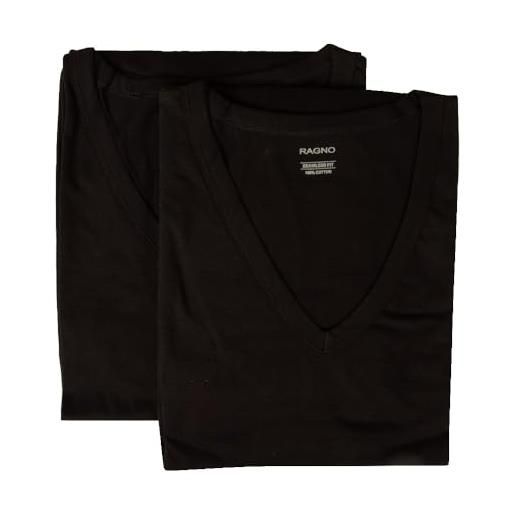 RAGNO SPORT confezione 2 t-shirt uomo maglietta intima manica corta camiciola scollo v cotone bipack articolo 601418, 020b nero, s