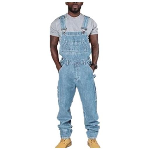 Suncolour salopette da uomo in denim salopette da uomo jeans pagliaccetti con bretelle pantaloni larghi da lavoro cargo pagliaccetti tute