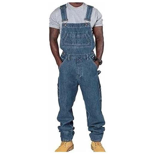 Suncolour salopette da uomo in denim salopette da uomo jeans pagliaccetti con bretelle pantaloni larghi da lavoro cargo pagliaccetti tute