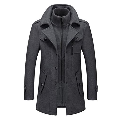 SHINROAD cappotto per gli uomini tinta unita morbido e confortevole falso due pezzi autunno inverno cerniera pulsanti uomo giacca per abbigliamento quotidiano grigio