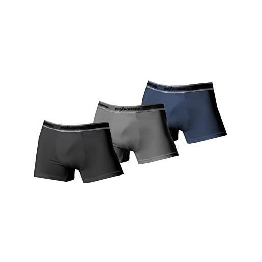 ROSSOPORPORA, set da 6 paia di boxer uomo in cotone con elastico esterno modello gigi. Blu/nero/grigio 6/xl