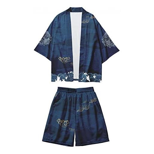 Modaworld uomo kimono giapponese set cardigan + pantaloncini robes da uomo pigiama di abbigliamento al vapore stampato maglietta casual primavera estate camicia