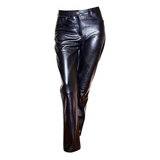 A1 fashion goods - pantaloni da donna in vera pelle nera morbida slim fit, stile casual nero 46