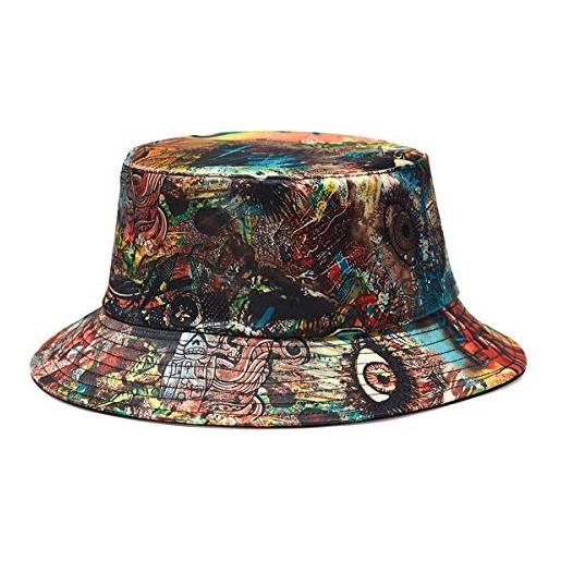 Quanhaigou cappello a secchiello per uomo donna, cappelli da sole stampati reversibili pieghevoli, cappellini da spiaggia per escursioni estive da pescatore, graffiti verde. , taglia unica