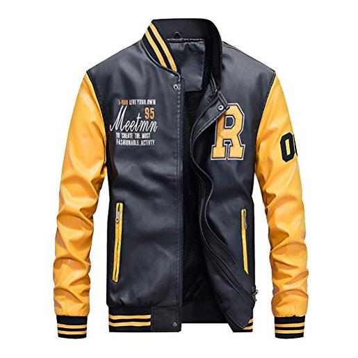 FTCayanz giacca uomo pelle motociclista giubbotto baseball bomber jacket giacche college felpa sportivo giallo l