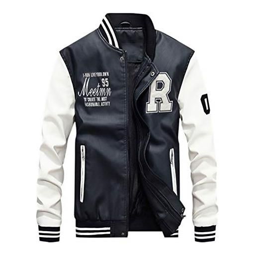 FTCayanz giacca uomo pelle motociclista giubbotto baseball bomber jacket giacche college felpa sportivo bianco xs