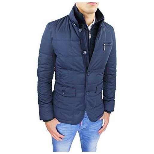 Mat Sartoriale giubbotto piumino uomo sartoriale blu casual elegante giacca cappotto invernale con gilet interno (m)