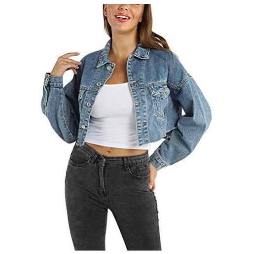 ORANDESIGNE giacca da donna casual in jeans washed manica lunga giacca corta basic cappotto giacca corta giacca da jeans b azzurro 42