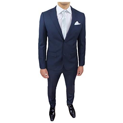 Evoga abito completo uomo sartoriale class elegante vestito smoking formale cerimonia (46, blu scuro)