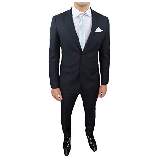 Evoga abito completo uomo sartoriale class elegante vestito smoking formale cerimonia (56, nero)