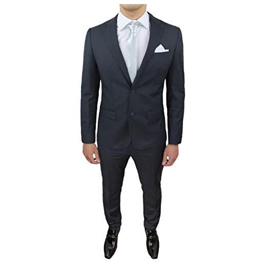 Evoga abito completo uomo sartoriale class elegante vestito smoking formale cerimonia (50, grigio scuro)
