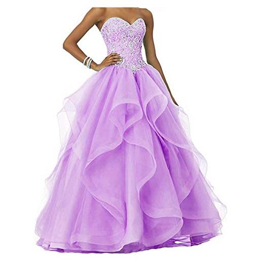 Vantexi abito da donna lungo con perline scintillanti da ballo, abiti da sposa in organza con volant, abiti da ballo di fine anno scolastico, abiti da cerimonia, corallo, 44