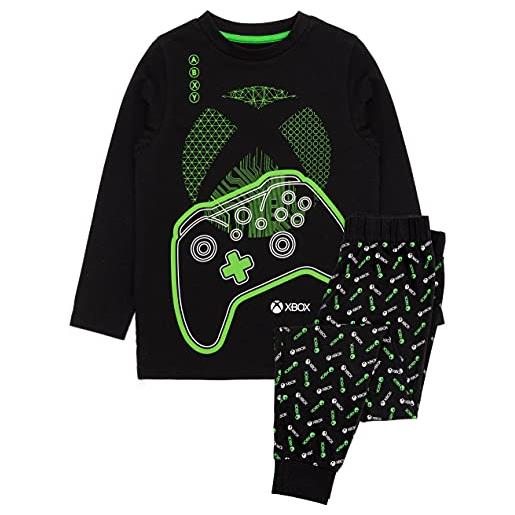 Xbox pigiama ragazzi bambini black green manica lunga t-shirt & legging gamer pj 5-6 anni