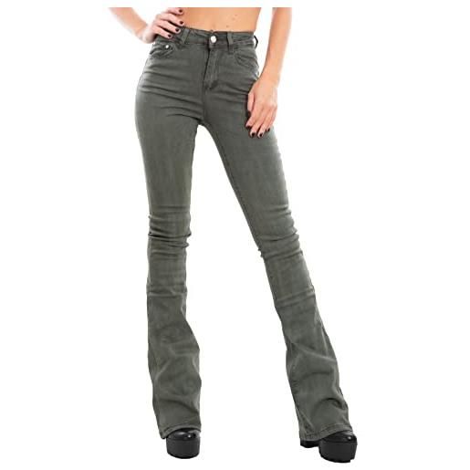 Toocool jeans donna push up pantaloni zampa elefante campana slim vi8008 [m, verde militare]