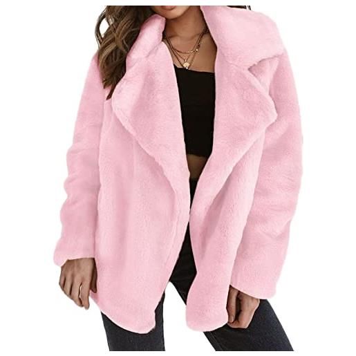 YAOTT cappotto di peluche da donna pelliccia sintetica in pile teddy giacca cappotto spesso cappotto caldo parka freddo con risvolto invernale aperto sul davanti, rosa, xxl