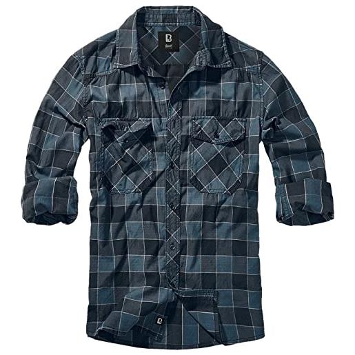 Brandit checkshirt uomo camicia maniche lunghe blu/grigio/nero xxl 100% cotone regular