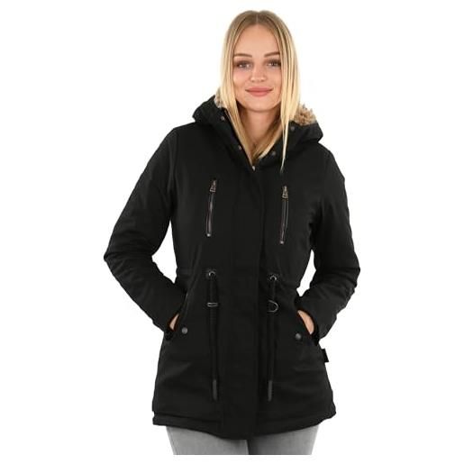 Navahoo b648 - giacca invernale lunga da donna trapuntata in pelliccia di peluche, nero , m