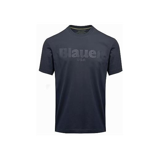 Blauer t-shirt uomo 23sbluh02094888 blu scuro cotone regular fit girocollo mezza manica logo davanti tono su tono xxl