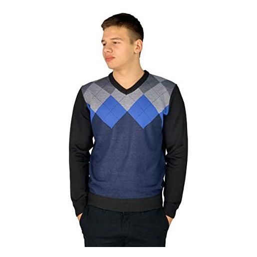 Pierre Cardin - maglione da uomo lavorato a maglia con motivo a rombi e scollo a v o girocollo, stile 2: blu navy (scollo a v). , 2xl