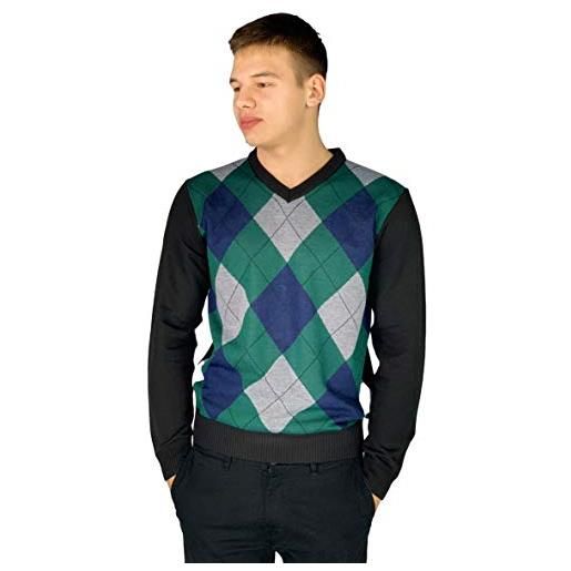 Pierre Cardin - maglione da uomo lavorato a maglia con motivo a rombi e scollo a v o girocollo, stile 5: marrone (scollo a v). , l