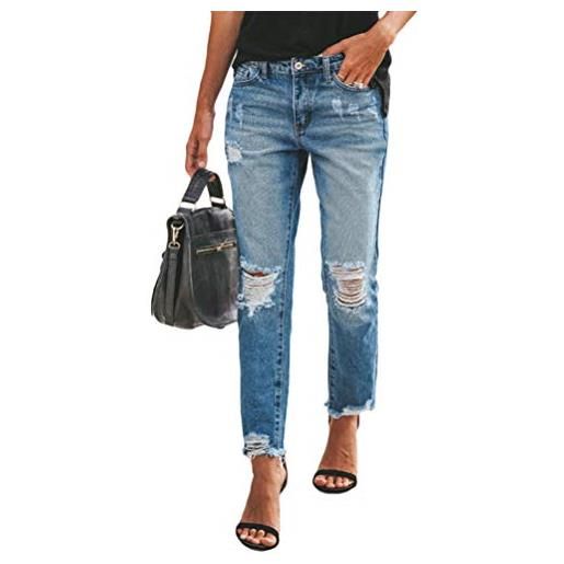 ORANDESIGNE jeans strappati ragazza donne sexy vita alta pantaloni denim pants skinny vintage casuale slim jeans straight leggins a blu s