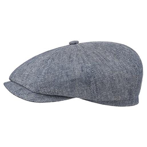 Stetson coppola hatteras summer linen uomo - made in germany berretto lino newsboy con visiera primavera/estate - 57 cm blu