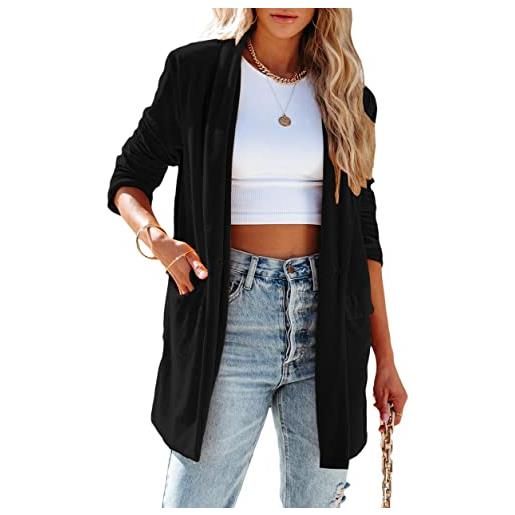 Onsoyours blazer da donna in velluto a maniche lunghe risvolto giacca da ufficio aperta davanti cardigan cappotti casual blazer in velluto b nero l