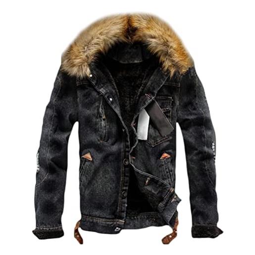 Minetom giacca giacca di jeans da uomo plus giacca imbottita di velluto giacca in denim invernale outdoor parka con collo in pelliccia a blu xs