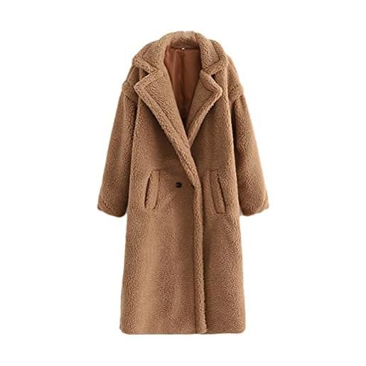 ORANDESIGNE cappotto donna invernale giacca in peluche pelliccia sintetica morbido caldo a maniche lunghe con bottoni casual moda cappotto con tasca rosa xs