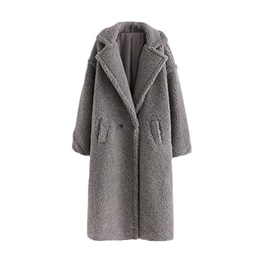 ORANDESIGNE cappotto donna invernale giacca in peluche pelliccia sintetica morbido caldo a maniche lunghe con bottoni casual moda cappotto con tasca albicocca l