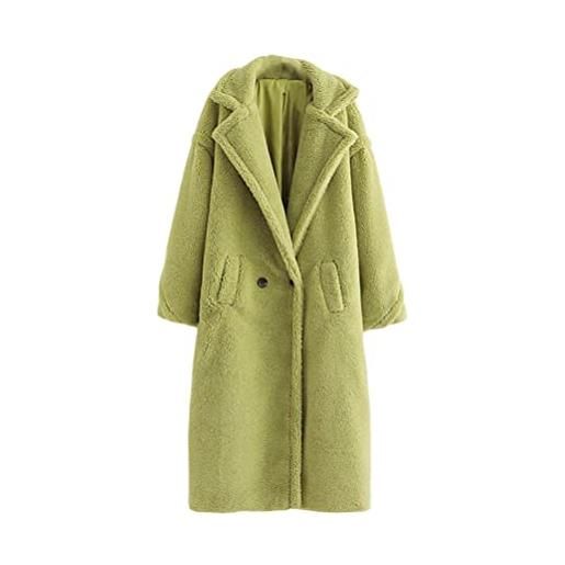 ORANDESIGNE cappotto donna invernale giacca in peluche pelliccia sintetica morbido caldo a maniche lunghe con bottoni casual moda cappotto con tasca rosa scuro l