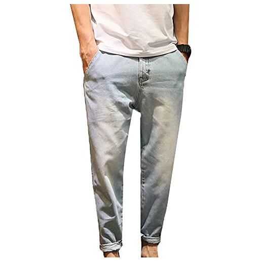 HONGBI jeans da uomo casual in puro colore pantaloni a gamba dritta regular fit jeans larghi chiari jeans stretch consumati jeans 3/4 a vita media pantaloni casual semplici chiaramente 30w