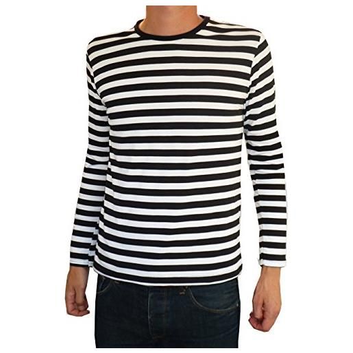 Fuzzdandy maglia t-shirt uomo manica lunga a righe nero e bianco modello indie - bianco e nero righe, small