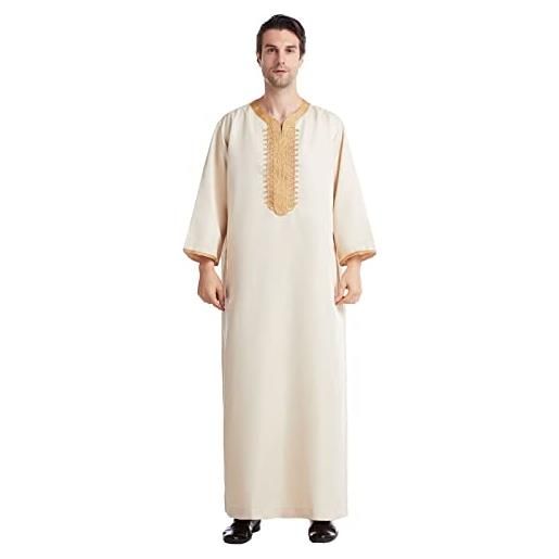 Caxndycing uomini abito marocchino abito musulmano abito deserto arabia uomo camicie lunghe caftano camice abaya abiti musulmani caftano - maniche lunghe abbigliamento islamico, beige. , m