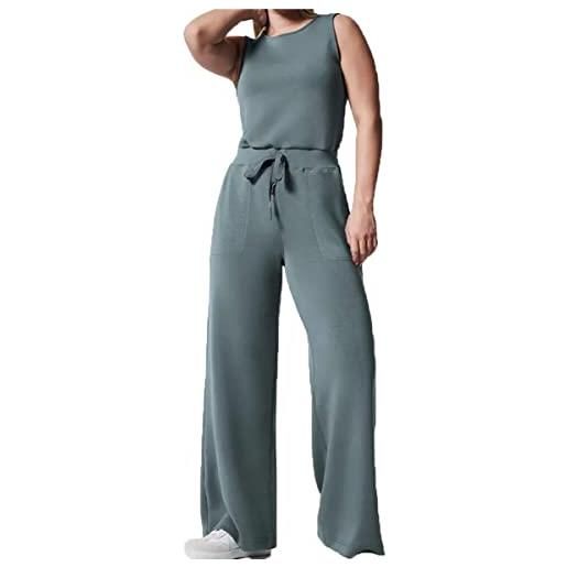 HIDRUO air essentials jumpsuit, women sleeveless scoopneck summer casual elastic waist wide leg pant jumpsuits rompers (s, beige)
