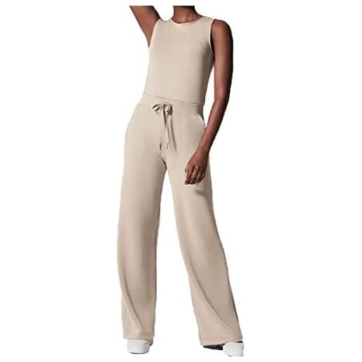 HIDRUO air essentials jumpsuit, women sleeveless scoopneck summer casual elastic waist wide leg pant jumpsuits rompers (m, olive green)