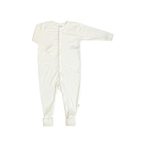 Joha, pagliaccetto da neonato in lana merino, con risvolto per coprire il piede bianco white