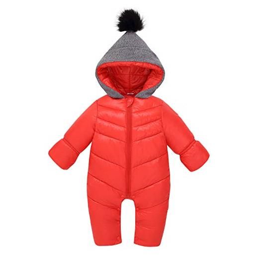 Happy Cherry - pagliaccetto inverno neonato con cappuccio cappotto caldo bambini tuta invernale abbigliamento bambino giacca imbottita tute da neve bambine - 6-12 mesi