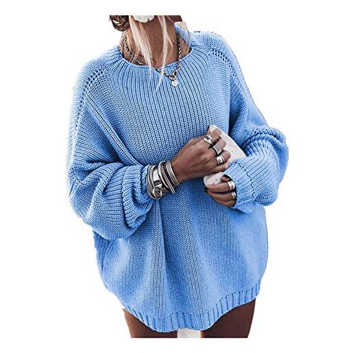 ShangSRS maglione donna invernale oversize felpa girocollo pullover elegante manica lunga maglioni casuale (blu, xl)