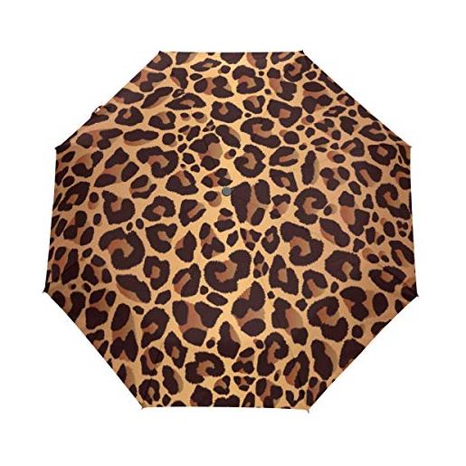 QMIN ombrello pieghevole automatico leopardo stampa pelle animale antivento protezione anti-uv da viaggio ombrello da pioggia compatto per donne signore uomini ragazze, multi, taglia unica