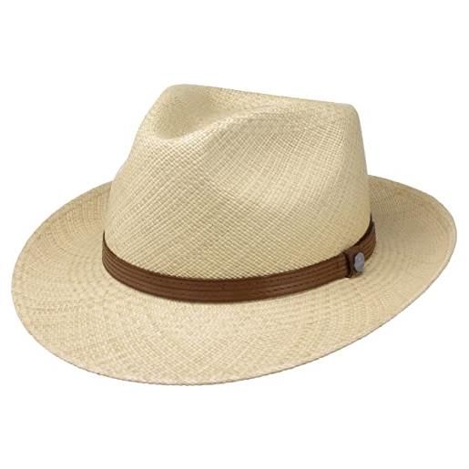 LIERYS cappello panama mesalon fedora uomo - made in italy da sole paglia estivo con fascia pelle, pelle primavera/estate - l (58-59 cm) natura