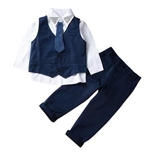 Yassiglia tuta bambino completi per neonato gilet smoking cravatta camicia pantaloni completi di pantaloni a maniche lunghe (blu navy, 1-2 anni)
