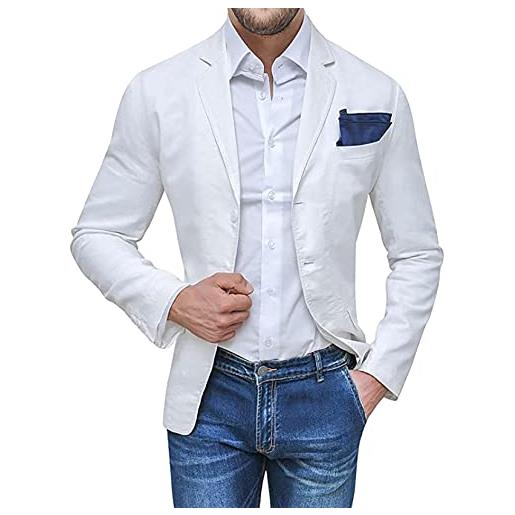 Evoga giacca uomo in lino sartoriale blazer elegante (l, bianco)