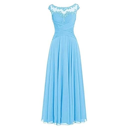 dinavian abito da sera lungo da donna, con scollo rotondo, in chiffon, per feste, balli e damigelle d'onore, azzurro, 42