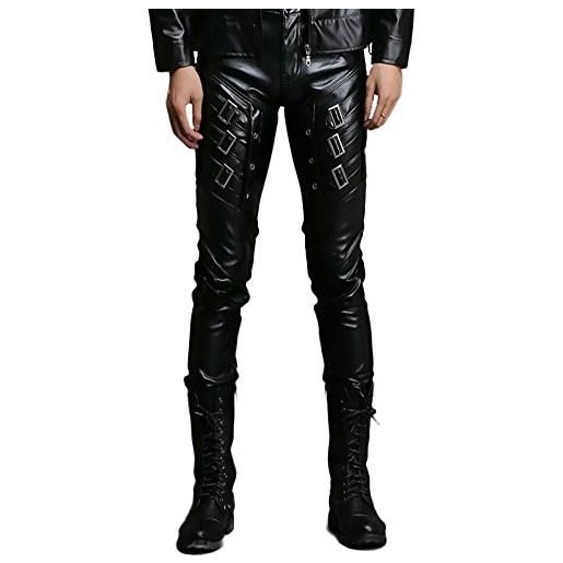 Idopy i pantaloni di pelle di patchwork punk di rock dell'uomo (33w/31l)