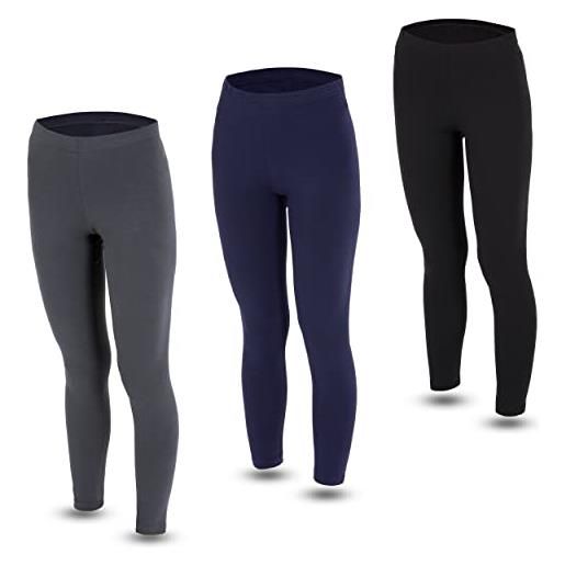 LOREZA® set di 3 di leggings per bambina pantaloni lunghi in cotone (104-110 (4-5 anni), blu)