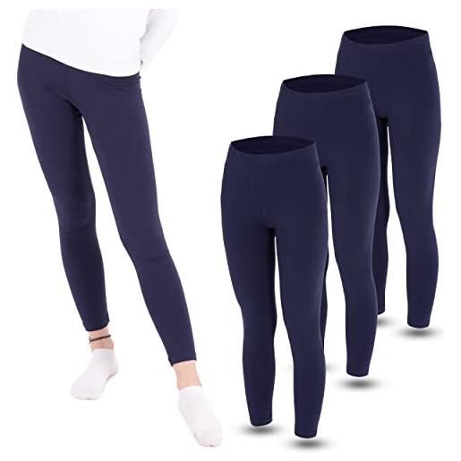 LOREZA® set di 3 di leggings per bambina pantaloni lunghi in cotone (116-122 (6-7 anni), blu)